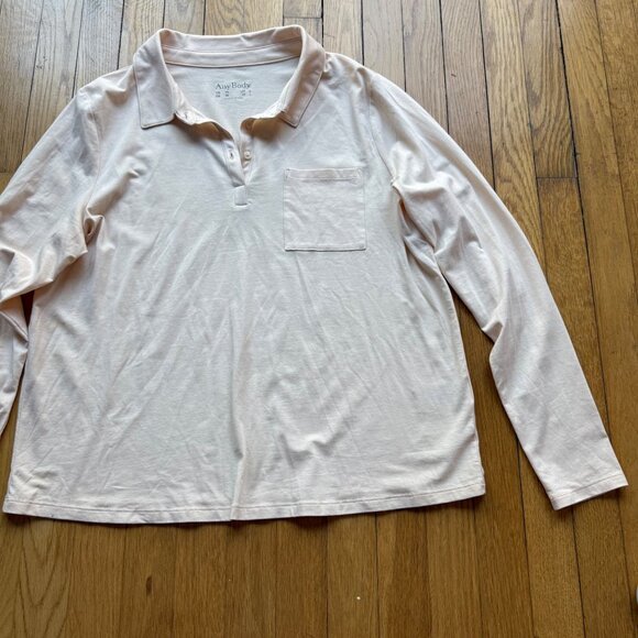 AnyBody Size M Pink Cozy Knit Luxe Long Sleeve Collared Polo Shirt Top - Picture 4 of 16